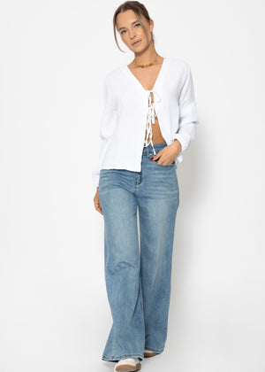 Muslin blouse jacket with ties - white