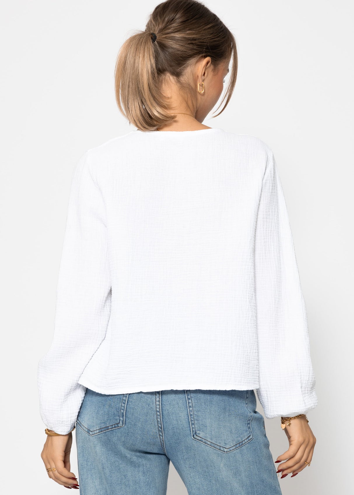 Muslin blouse jacket with ties - white