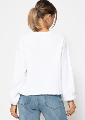 Muslin blouse jacket with ties - white