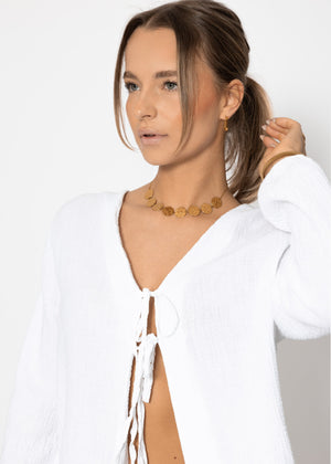 Muslin blouse jacket with ties - white