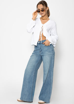 Muslin blouse jacket with ties - white