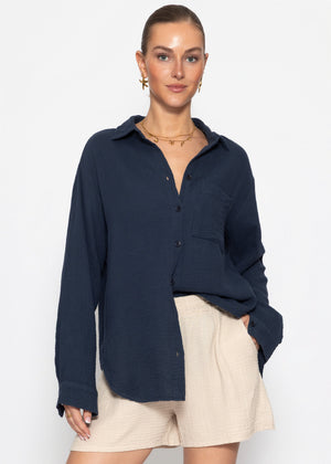 Musselin Hemdbluse - dunkelblau