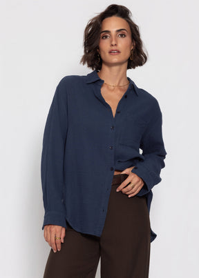 Musselin Hemdbluse - dunkelblau