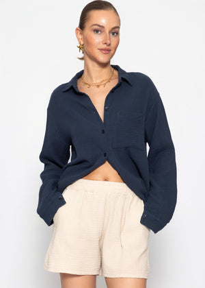 Musselin Hemdbluse - dunkelblau