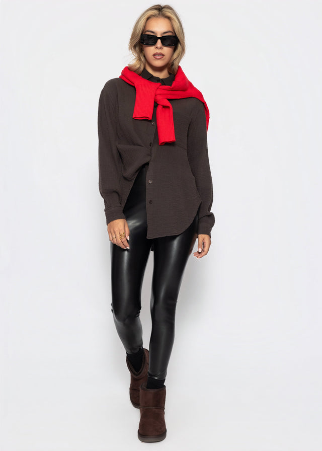 Musselin Hemdbluse - schokobraun