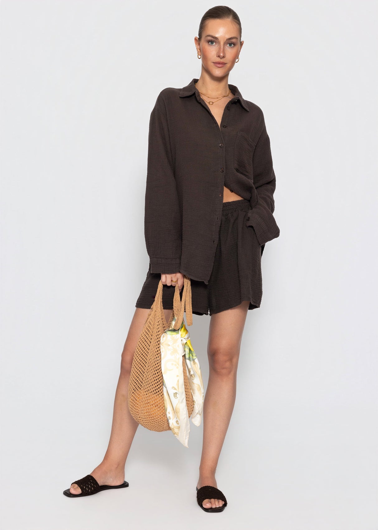 Musselin Hemdbluse - schokobraun