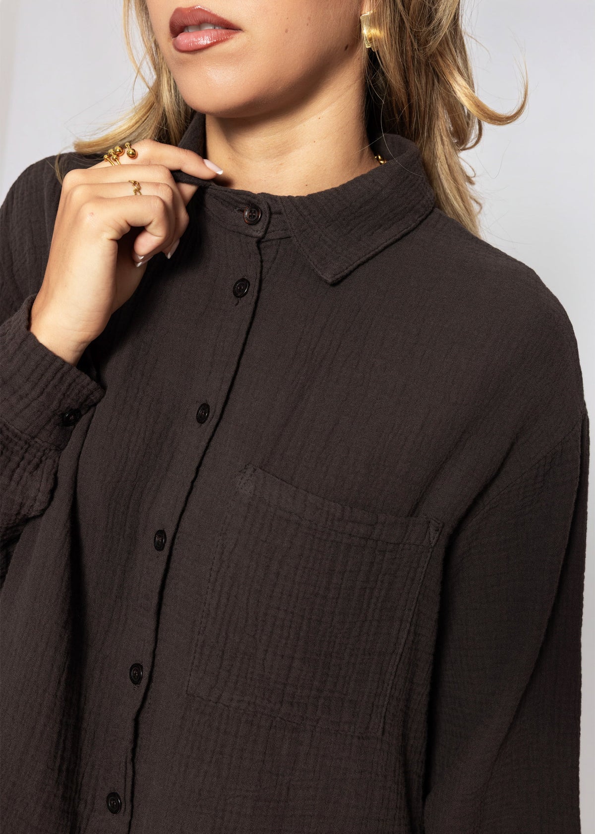 Musselin Hemdbluse - schokobraun