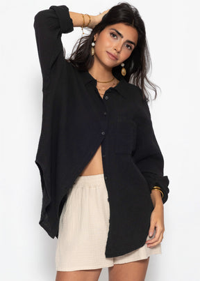 Musselin Hemdbluse - schwarz
