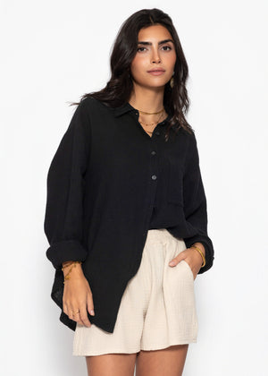 Musselin Hemdbluse - schwarz