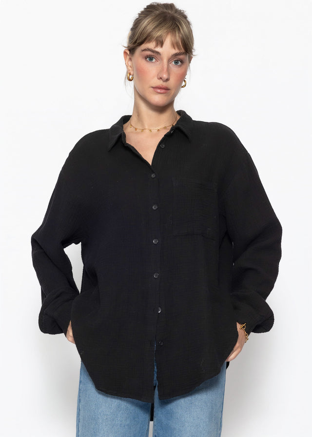 Musselin Hemdbluse - schwarz