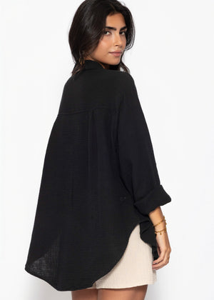 Musselin Hemdbluse - schwarz