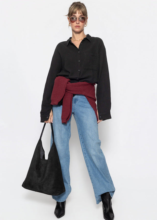 Musselin Hemdbluse - schwarz