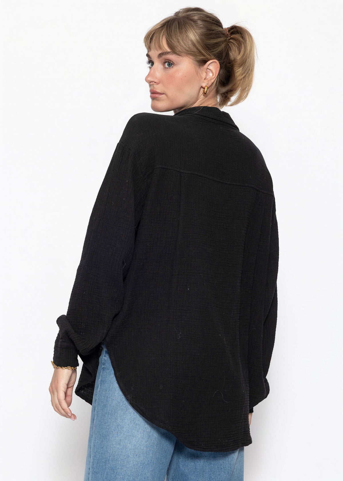 Musselin Hemdbluse - schwarz