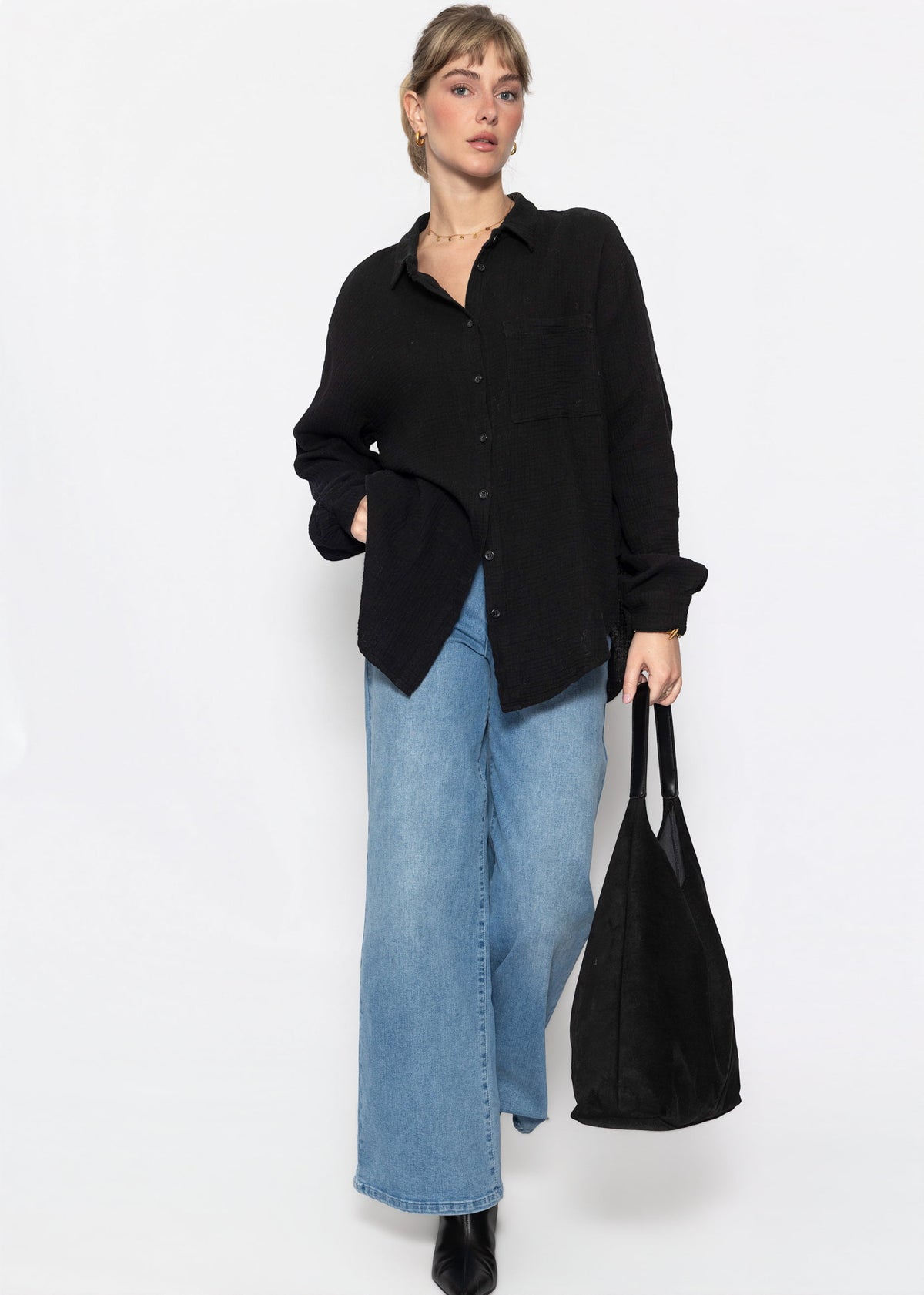 Musselin Hemdbluse - schwarz