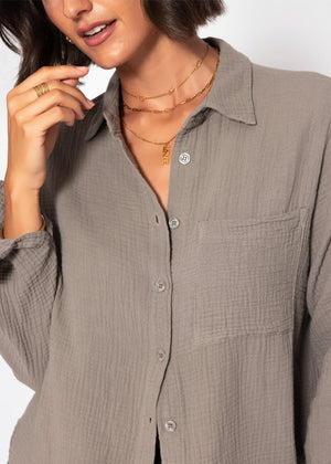 Musselin Hemdbluse - taupe