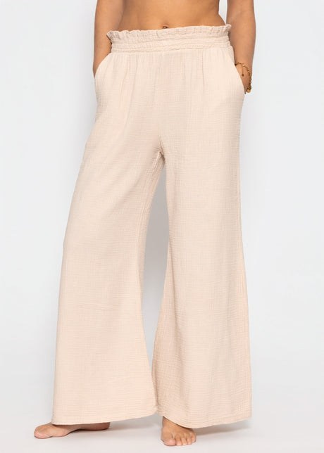 Musselin Hose mit weitem Bein - beige by SASSYCLASSY