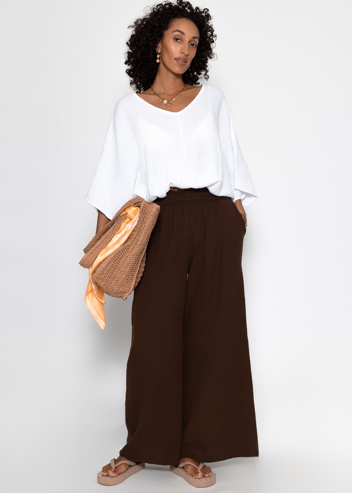 Muslin wide-leg pants - brown