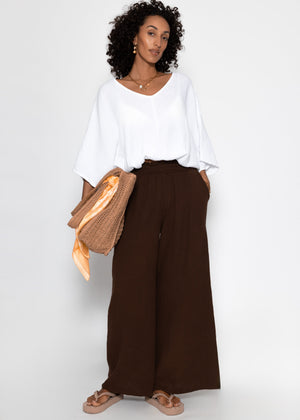 Muslin wide-leg pants - brown