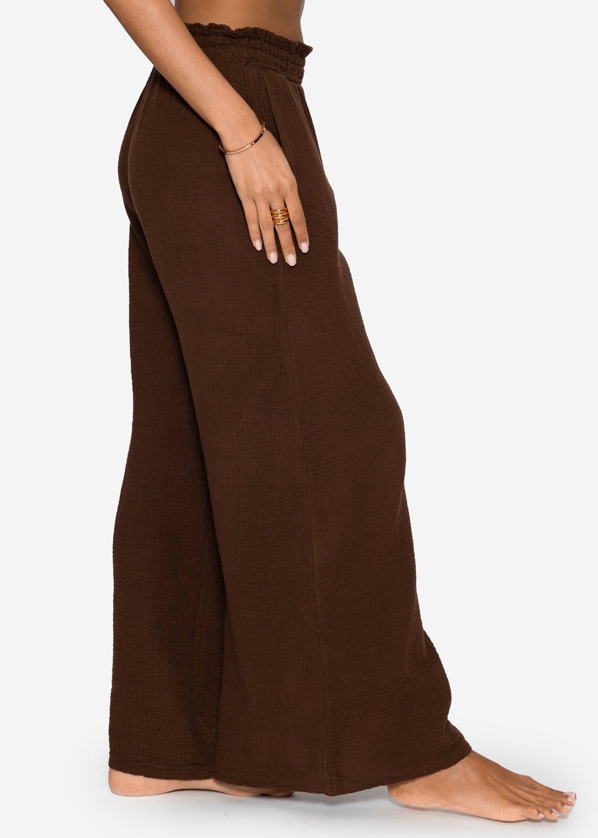 Muslin wide-leg pants - brown