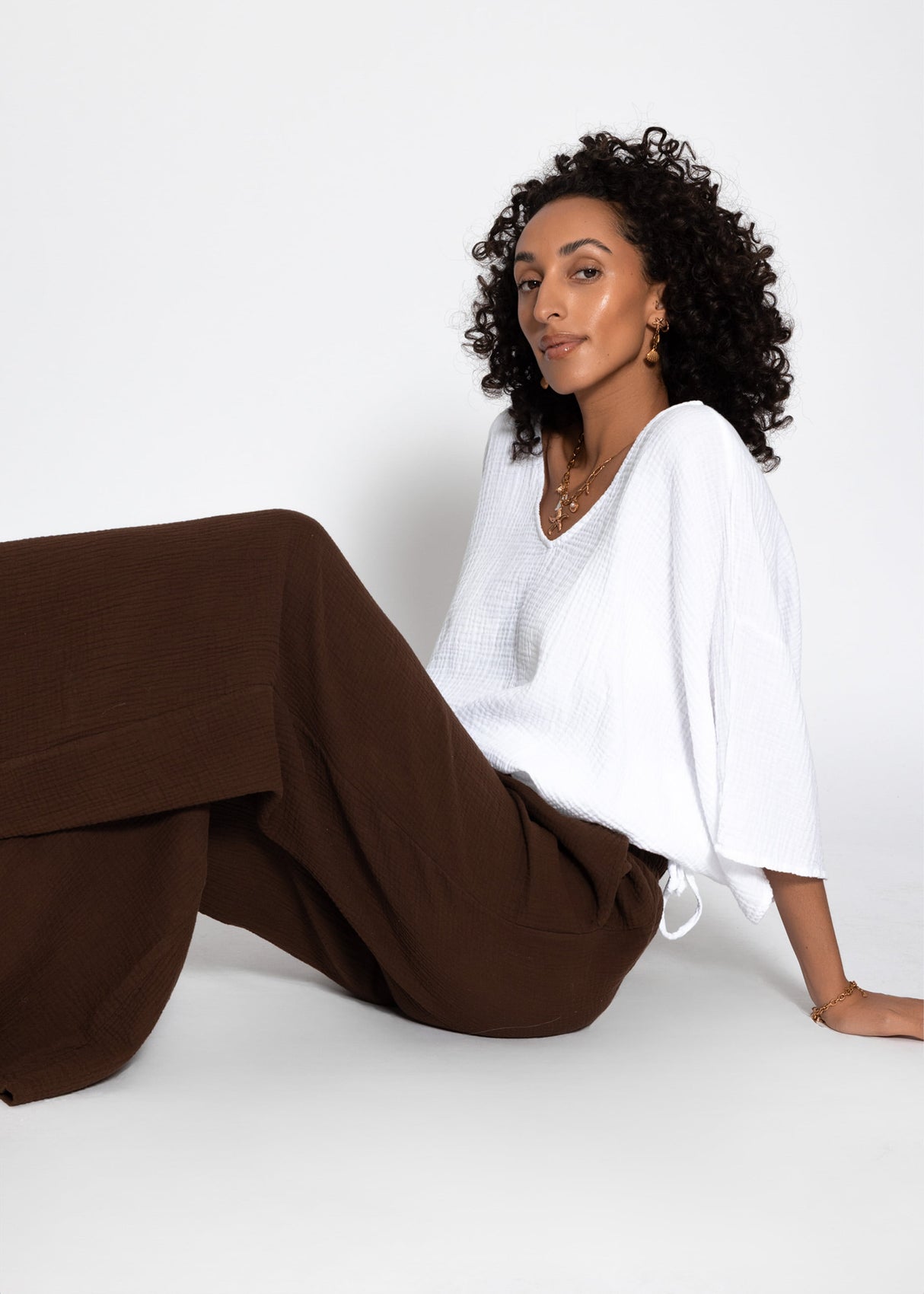 Muslin wide-leg pants - brown