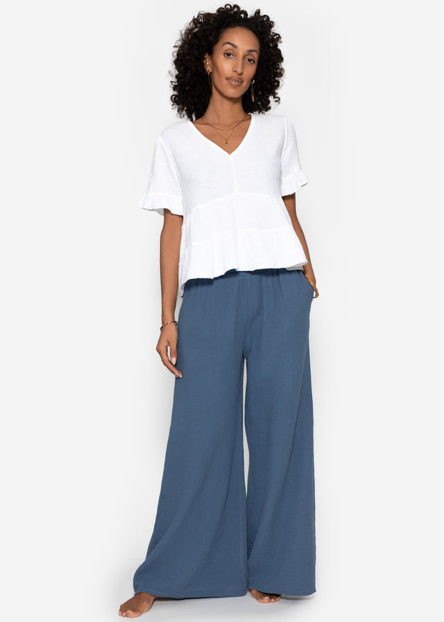 Musselin Hose mit weitem Bein - jeansblau