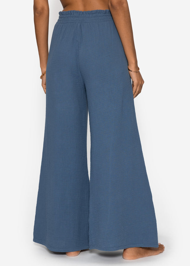 Musselin Hose mit weitem Bein - jeansblau