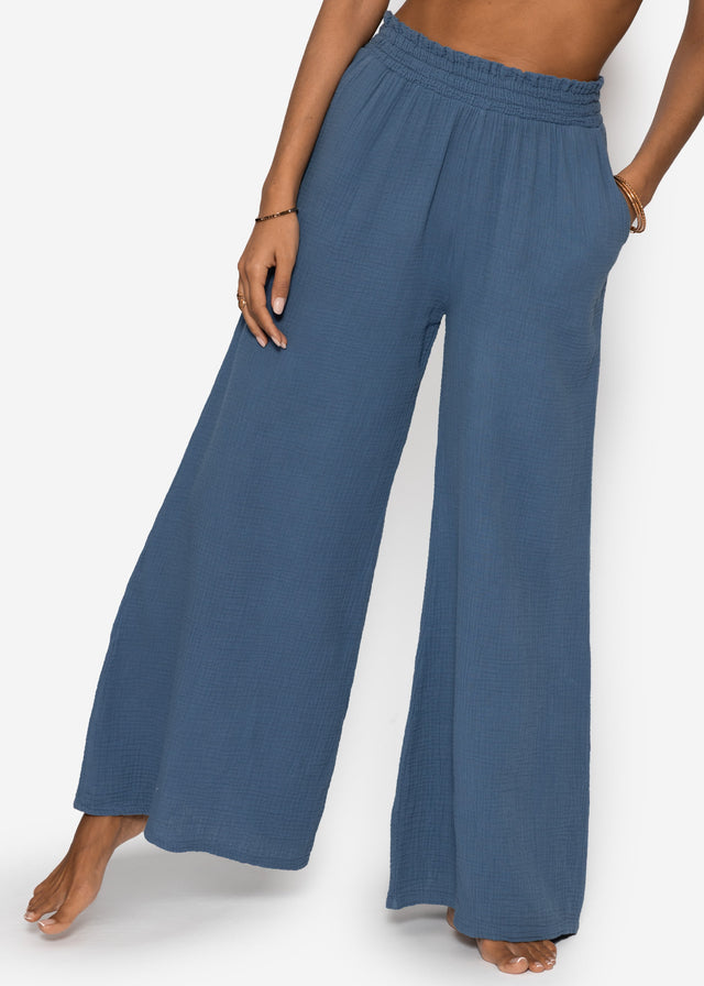 Musselin Hose mit weitem Bein - jeansblau