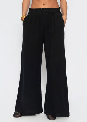 Musselin Hose mit weitem Bein - schwarz