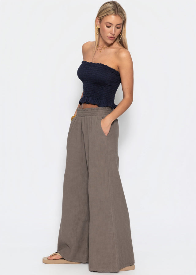 Musselin Hose mit weitem Bein - taupe