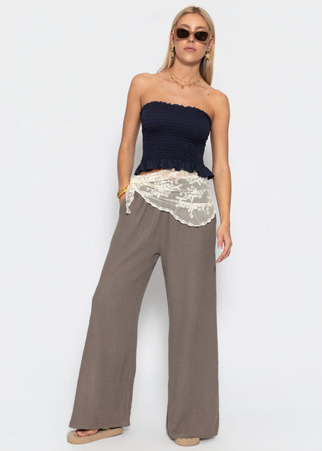 Wide-leg muslin trousers - taupe