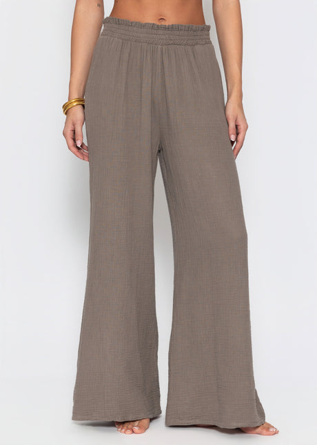 Musselin Hose mit weitem Bein - taupe by SASSYCLASSY