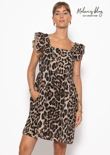 Musselinkleid mit Leo-Print - beige