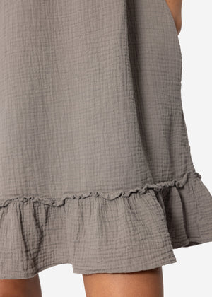 Musselin Kleid mit V-Ausschnitt - taupe