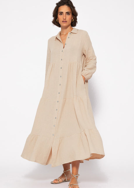 Musselin Maxi Kleid mit Volants - beige von SASSYCLASSY