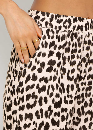 Wide-leg muslin pants in leopard print - light beige