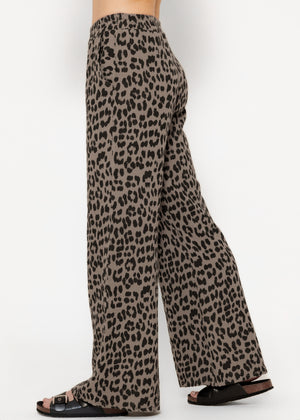 Wide-leg muslin pants in leopard print - taupe