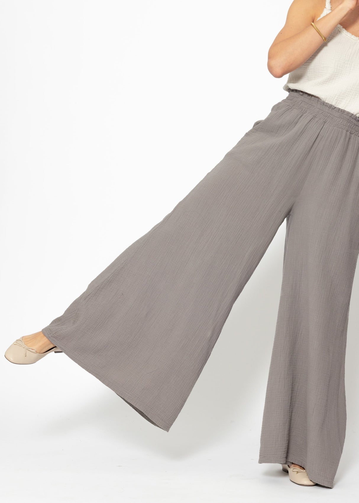 Muslin wide-leg pants - taupe