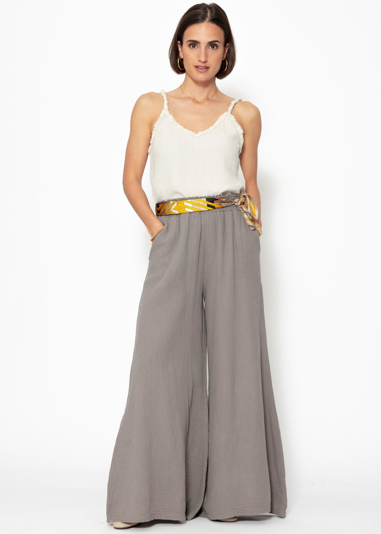Muslin wide-leg pants - taupe