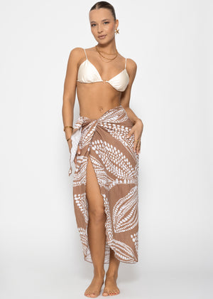 Muslin pareo with print - mocha