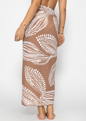 Muslin pareo with print - mocha