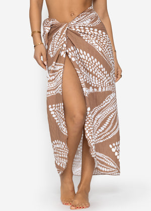 Muslin pareo with print - mocha