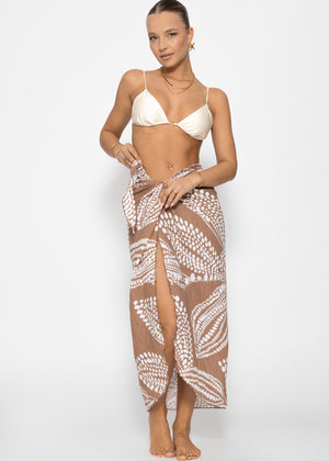 Muslin pareo with print - mocha
