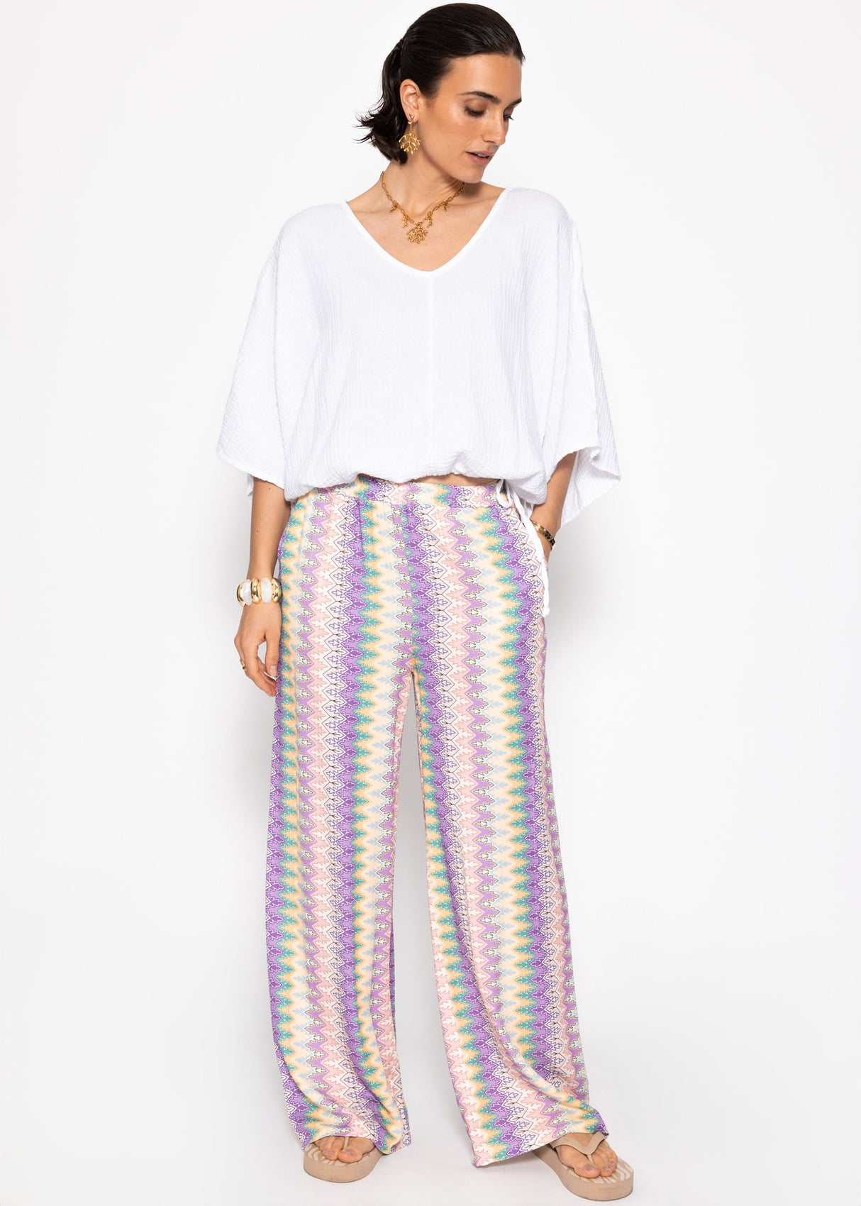 Oversize Musselin Shirt mit Tunnelzug - weiß