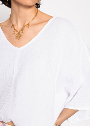Oversize Musselin Shirt mit Tunnelzug - weiß