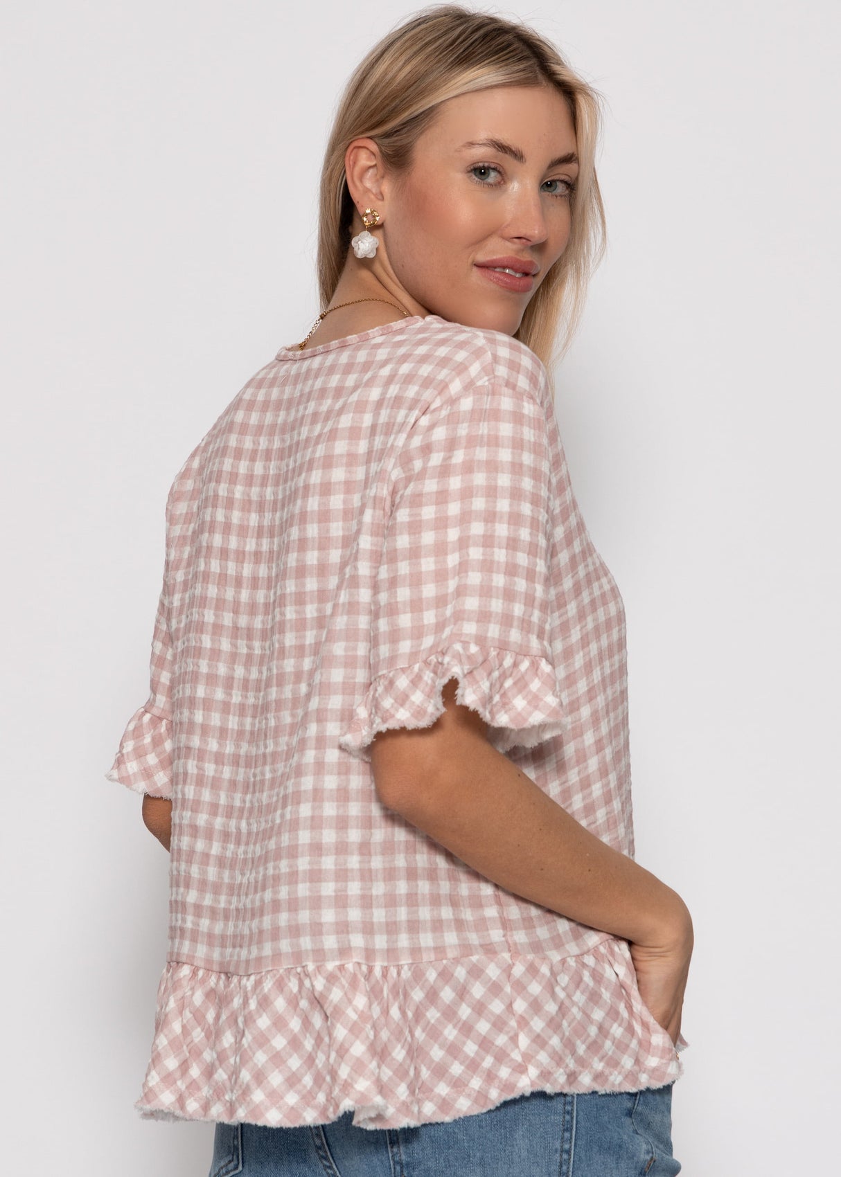 Musselin Shirt mit Vichy-Print - rosa