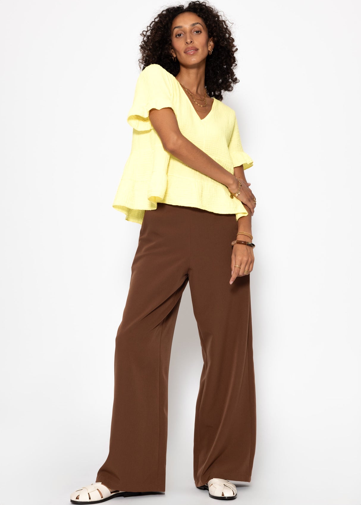Musselin Shirt mit Volants - buttergelb