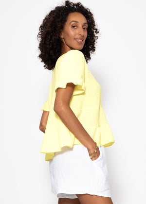 Musselin Shirt mit Volants - buttergelb