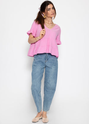 Musselin Shirt mit Volants - rosa