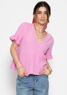 Musselin Shirt mit Volants - rosa