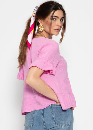 Musselin Shirt mit Volants - rosa